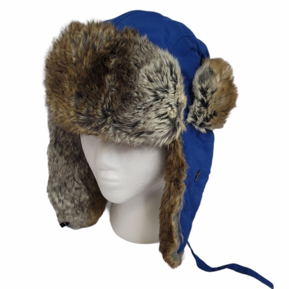 WOOLRICH teal blue faux fur aviator trapper winter hat unisex M